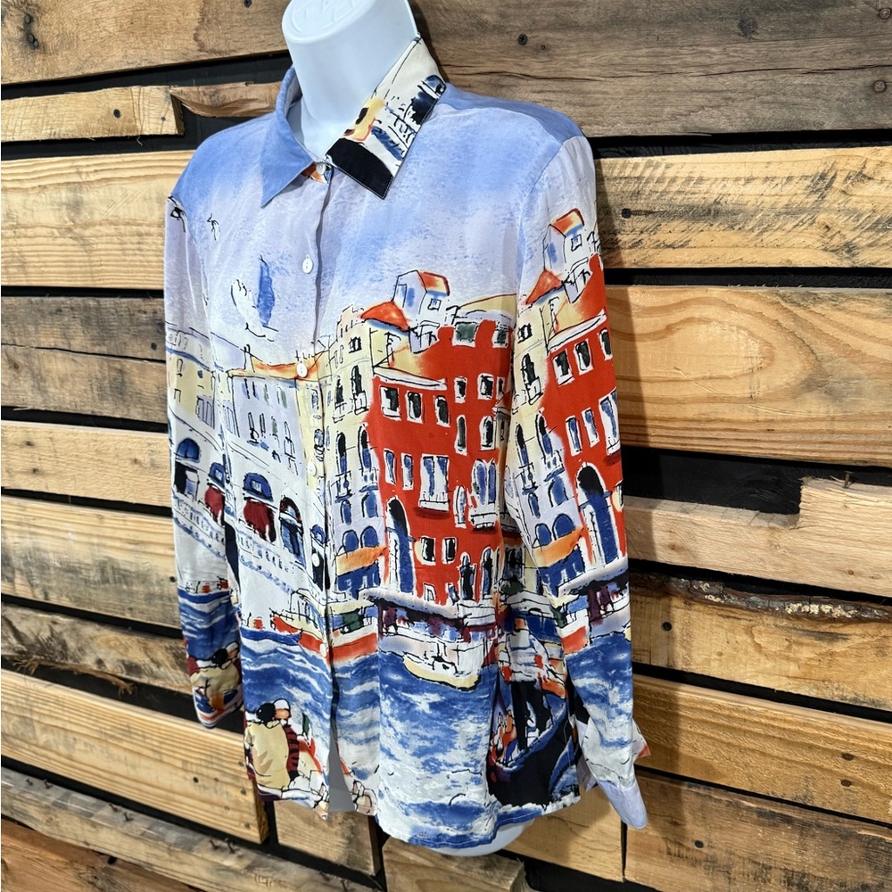 Vintage Michael Leu wearable art silk blouse
Venice Italy impressionist print L - Picture 2 of 8